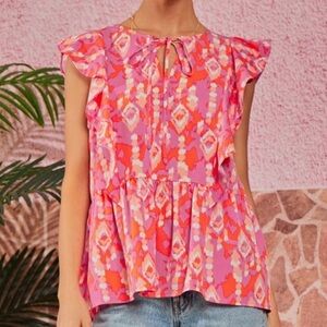Emily Wonder Patterned Peplum Top NWT